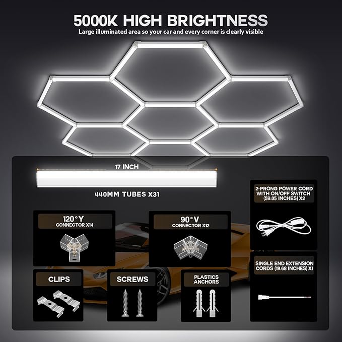 Hexagon Garage LED Lights, 30 Pack Super Bright 420W 63000LM 5000K LED Hexagon Lights, 7 Grid Hex Light for Shop Car Care Home Gym Garage Workshop Basement Warehouse