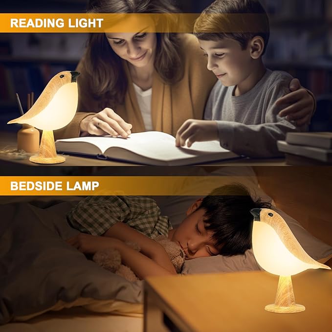 Cute Bird Table Lamp, Touch Control Bedside Lamp, Brid Night Light, Cordless Small Desk Lamps Battery Operated Nightstand Lamp, 3-Way Dimmable Light, Rechargeable, Desk Decoration