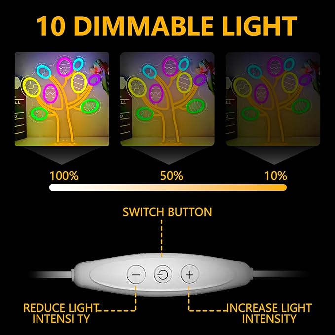 Easter Neon Sign for Wall Decor Easter Egg Tree Neon Light Egg Trees Led Sign Easter Decorations Dimmable Eggs Light Up Signs for Window Party Gifts Bedroom Holiday Spring Bar Home Business