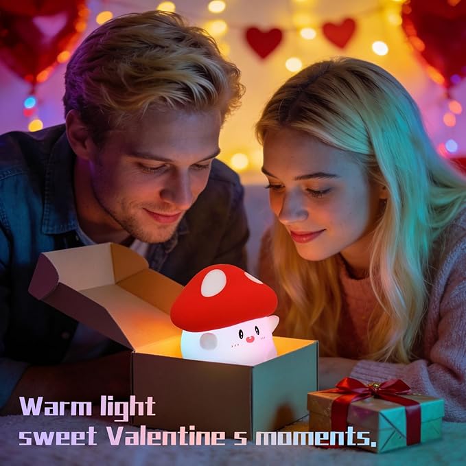 Mushroom Night Light, Color Changing & 50-Hour Battery, Squishy Lamp with Pat Control for Kids Room Decor, USB Rechargeable, Easter Gifts