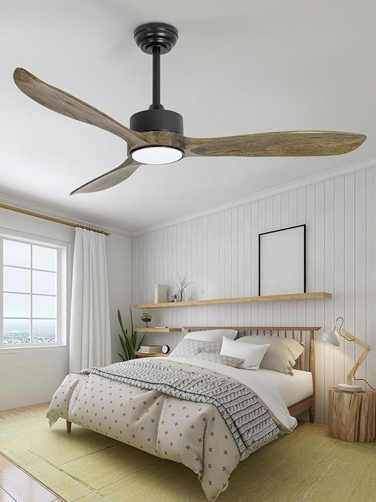 VACILL Ceiling Fans with Lights and Remote, 52inch Amber Wood Fan, 6 Speeds Silent Reversible DC Motor,3CCT LED Dimmable Light with Memory Function Indoor Outdoor Fan Farmhouse Bedroom Living Room