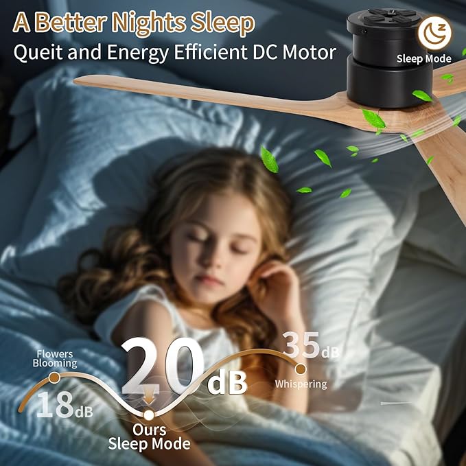 Ceiling Fan with Lights Flush Mount,52 Inch Wood Ceiling Fans with Remote Control Noiseless Reversible DC Motor 6 Speed Timer for Bedroom,Living Room