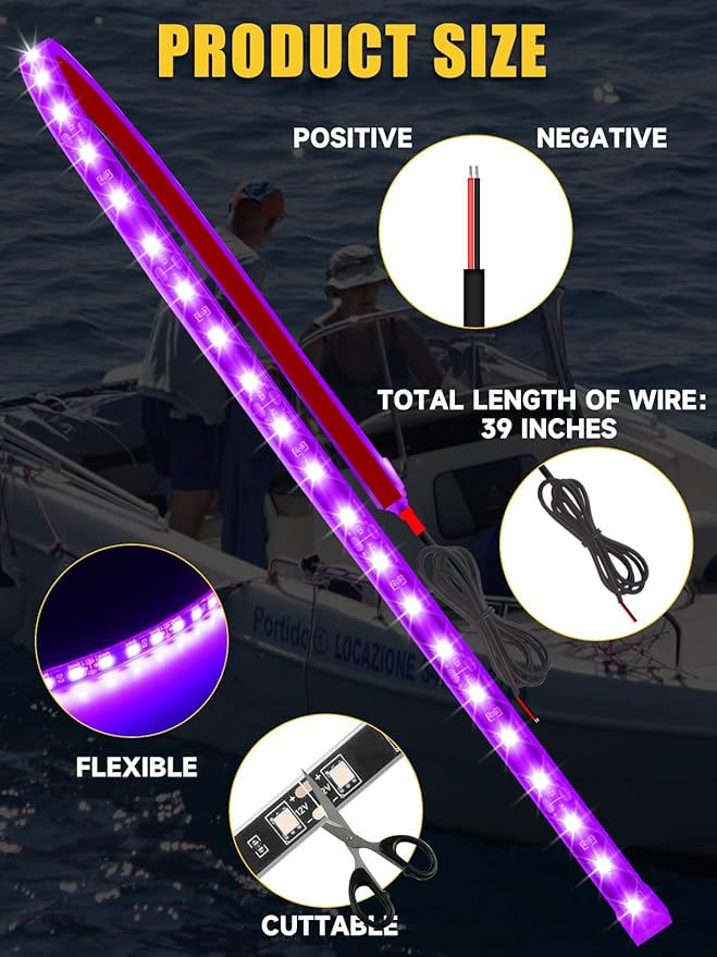 Led Light Strip Exterior Interior 24inch 5050 SMD Led Strip Light IP68 Waterproof Flexible Lights 12V for Car SUV Truck Marine Boat Golf Cart Pink Pack of 4