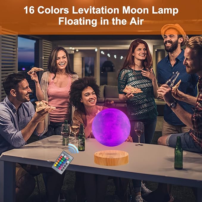 Levitating Moon Lamp, Floating 3D Moon Light Spinning 16 Colors LED Moon Magnetic Levitation Night Lights with Remote for Room Office Decoration Cool Gifts