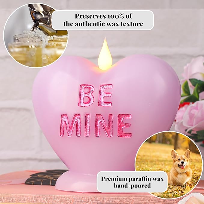 Valentine's Day Heart Shaped Flameless Candle - Battery Operated LED Realistic Wax Candle with Warm Flickering Flame Effect, Romantic Valentine's Day Wedding Home Decor (4.7" x 5.1"),Purple