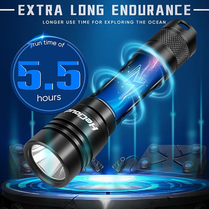 3000LM Scuba Diving Flashlight with Rechargeable Dive Light Underwater Flashlight 328ft IPX8 Waterproof 4 Modes Scuba Safety Light with Charger for Submarine Deep Sea Snorkeling