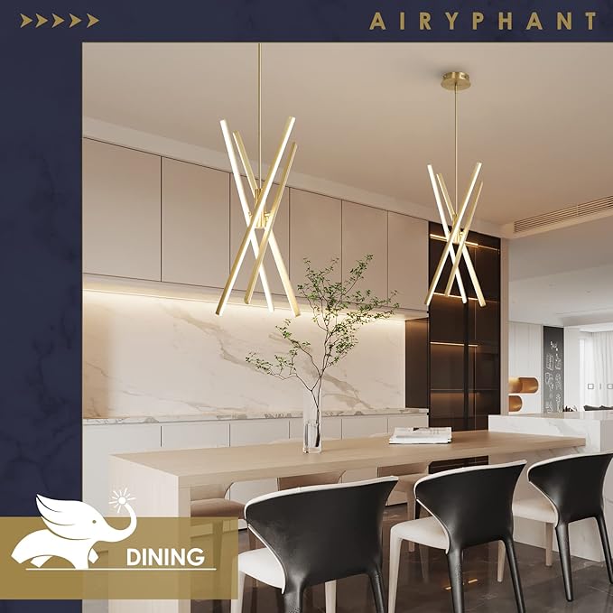 Gold Modern LED Chandelier, Dimmable 4 Lights Ceiling Pendant Lighting for Dining Room Living Room Kitchen Island Bedroom Foyer 3000K/4000K/5000K 3CCT Selective, 27.76in