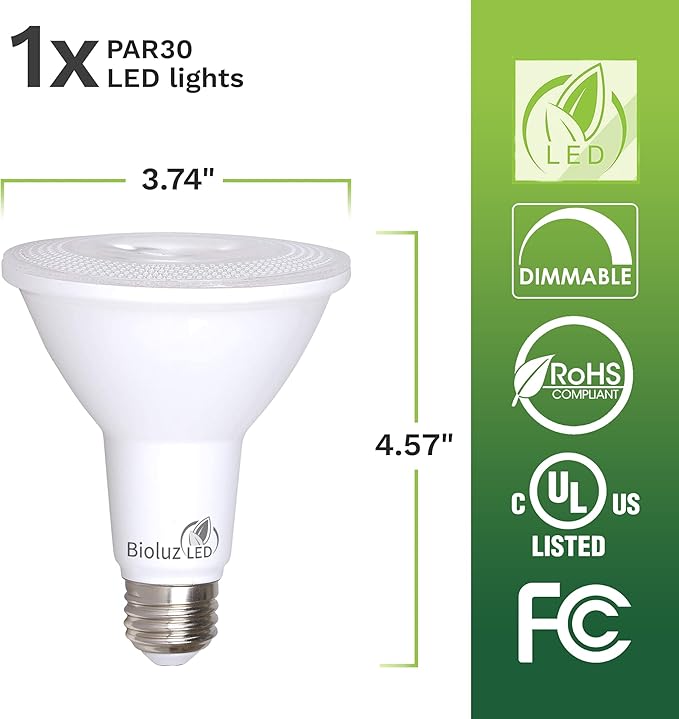 Bioluz LED PAR30 LED Bulb 100 Watt Replacement Soft White 3000K Indoor/Outdoor Dimmable UL Listed