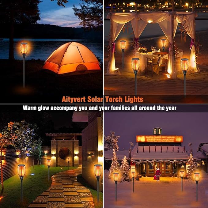 Aityvert Upgraded Larger Solar Torch, Waterproof Outdoor Dancing Flames, Flickering Flames Garden Light, Landscape Decoration Pathway Patio Lights 43" 96 LED (2 Pack)