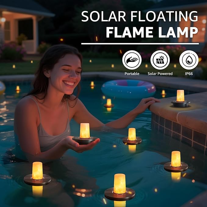 Small Solar Floating Pool Candle Lights, 3-Pack Solar-Powered Float Candles Lamps Tea Light for Pond Party Garden Backyard Outdoor Decor