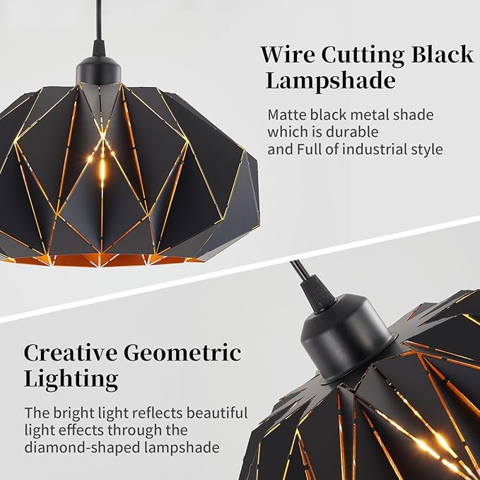 Industrial Black Pendant Lights Kitchen Island,11.8" Metal Dome Hanging Lighting Fixture Modern Wire Cutting Hollow Out Chandelier for Dining Living Room Bar Counter Restaurant,E26