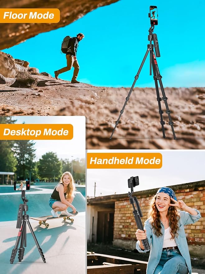 USKEYVISION Auto Face Tracking Tripod for iPhone 360°Rotation w/Camera Mount,Phone Tripod w/Remote,Selfie Stick for Android & Phone Stand for Video Recording, YouTube/TikTok/Vlogging(R01 PRO)