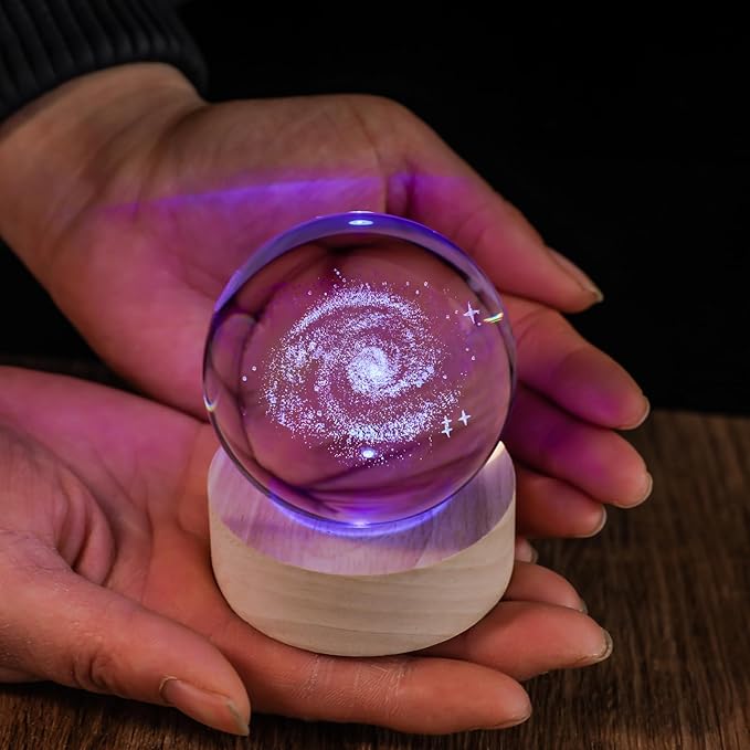 3D Galaxy 60mm Crystal Ball Astronomy Universe Gifts 3D Galaxy Crystal Globe Science Space Themed Physics Gifts Night Light lamp for Kids Men Him Dad Science Teacher