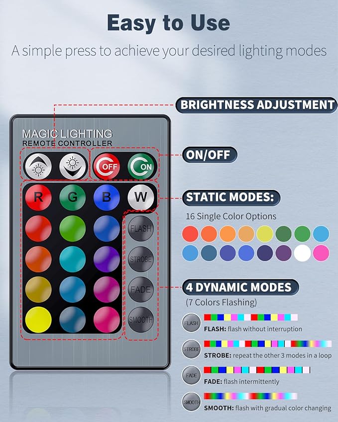 Pawfly Aquarium Air Bubble LED Light Fish Tank Underwater Multi-Colored Bubbler Light Aquarium Air Stone Disc with 4 Lighting Modes and Strong Remote Control (Pump & Remote Battery Not Included)
