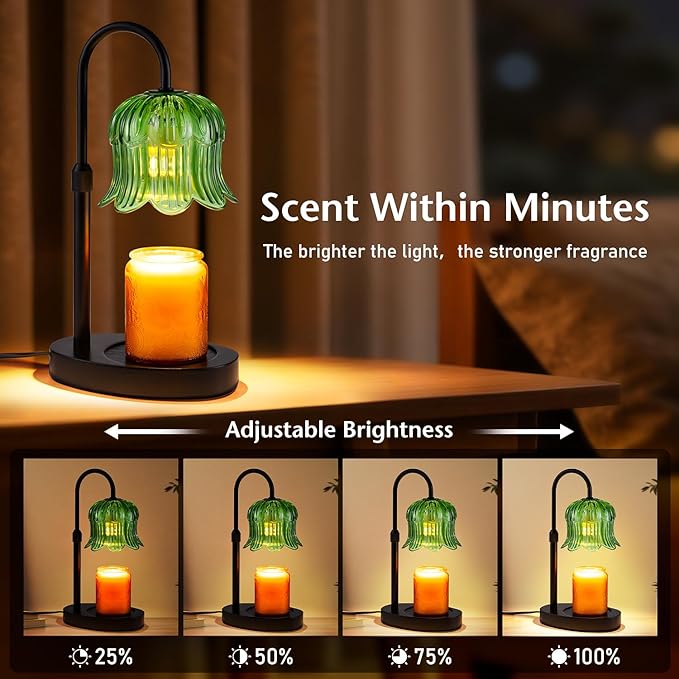 Adjustable Candle Warmer Lamp with Timer - Green Lampshade + Black Base