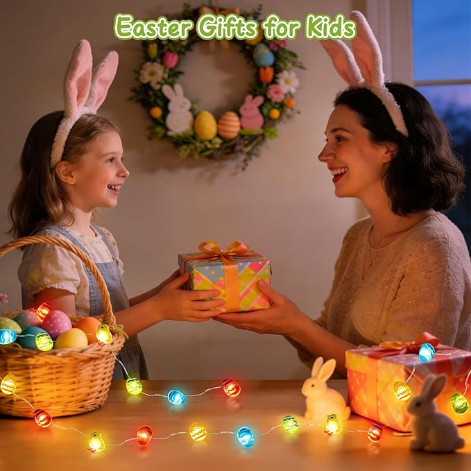 Coquimbo Easter Egg String Lights, Battery Operated LED Easter Decorations for Home, 10ft 30LED Indoor Outdoor Spring Holiday Lights for Party, Fireplace, Window, Kids Room