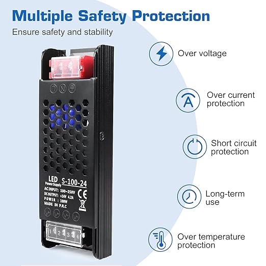 LED Driver 24V 100W 4.1A Slim LED Power Supply, AC 100-250V to 24V DC Adapter, Constant Voltage LED Transformer for Strip Lights, Bulbs, Garden and Cabinet Lights