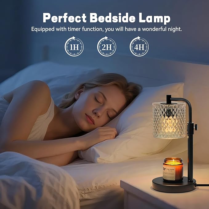 Candle Warmer Lamp with Timer, Adjustable Height Candle Warmer Glass Candle Lamp Warmer for Jar Candles, House Warming Gifts Home Decor Gifts for Women (Black-Glass)