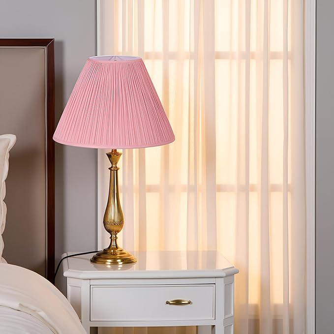 Aspen Creative 33027, Hardback Empire Transitional Spider Lamp Shade, Mushroom Pleated Rose Pink Faux Silk Fabric, 7" Top x 18" Bottom x 13" Slant Height