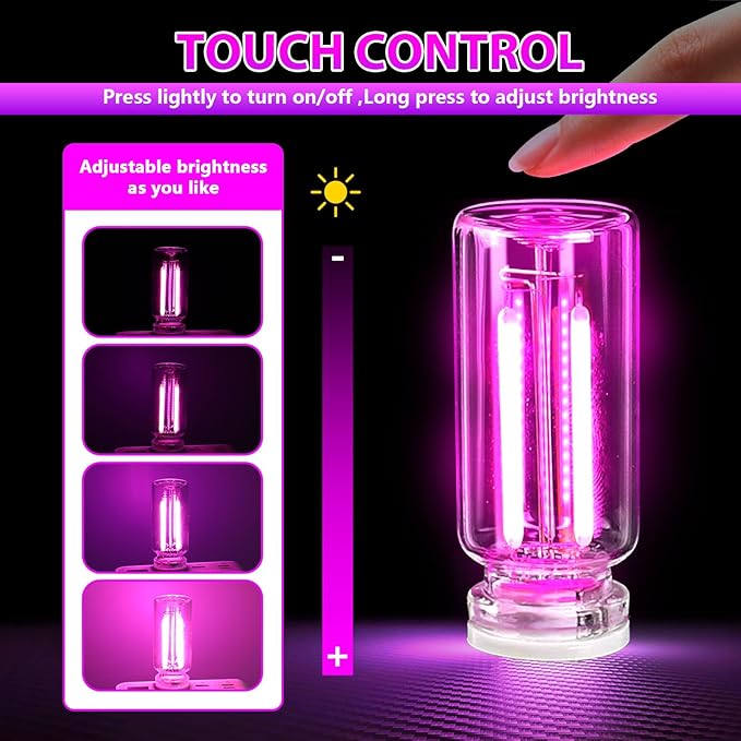 2PCS Car USB Night Lights, Touch Dimmable Vehicle Interior Ambient Lamp, Portable Retro Glass LED Light for Auto Decorations, Bedroom, Office, Travel, Camping, Gifts for Women and Men (Pink)