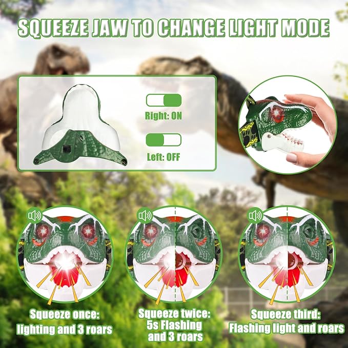 TIGTECGAME LED Kids Headlamp Battery Powered Flashlight T Rex Dinosaur Toy Stocking Stuffers Outdoor Headlight Gift for Boys Girls Toddlers 3 4 5 6 7 8+ Years Old Easter Halloween Christamas