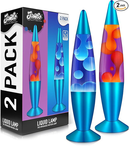JAMBO 2 Pack- 16" Beautiful Lamp- Blue with Blue/White Wax and Purple with Yellow Wax, Relaxing Liquid Lamp, Night Light Nightlight, Lamps for Adults Teens Kid