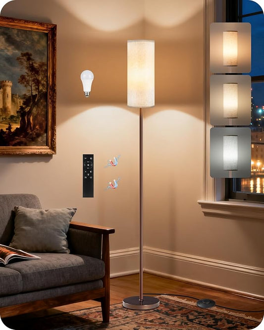 Dimmable Floor Lamps for Living Room with Remote and Foot Switch, 64.4” Modern Standing Tall Lamp, Corner Lamp for Bedroom, Office, Bulb Included, 3000K-6500K, Beige and Brown VW06LD05W1
