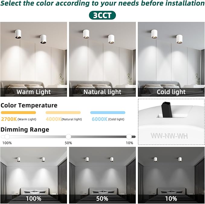 OKELI White Modern LED Dimmable Ceiling Light Fixtures for Hallway Kitchen Entryway, 20W 1300LM 2700K-6000K Flush Mount Close to Ceiling Lighting, Cylinder Ceiling Lamps for Living Room 3pack