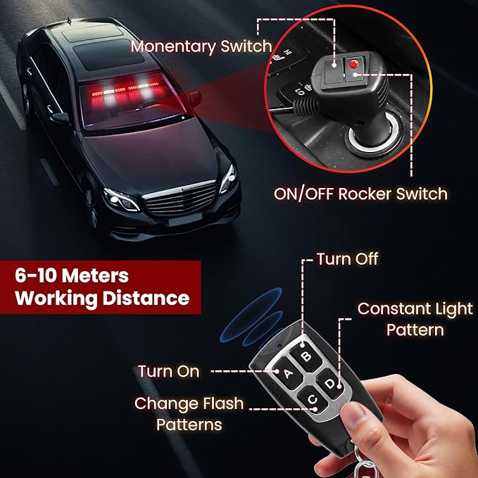 Red and White Emergency Fire Firefighter Strobe Lights Bar For Vehicles Trucks Ambulance 23 Flash Patterns Fire 2 in 1 Lights 2pcs 12.8 inch Safety Warning Lights Wireless Remote Control