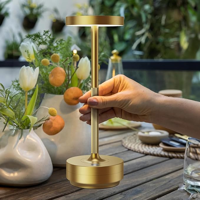 SAKRINGT 2 Pack Rechargeable Cordless Table Lamp - Battery Operated LED Portable Table Light with 3 Color Stepless Dimming, Memory Function - IP54 Waterproof for Outdoor, Restaurant, Patio, Camping