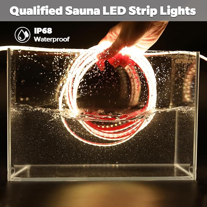 SuperlightingLED 24V 2700K Warm White Sauna Lights High Temperature LED Strip IP68 Waterproof, 5m/16.4ft 600 LEDs Flex Cuttable Rope Lights for Sauna, Bathroom, and Shower Niche (2700K Warm White)