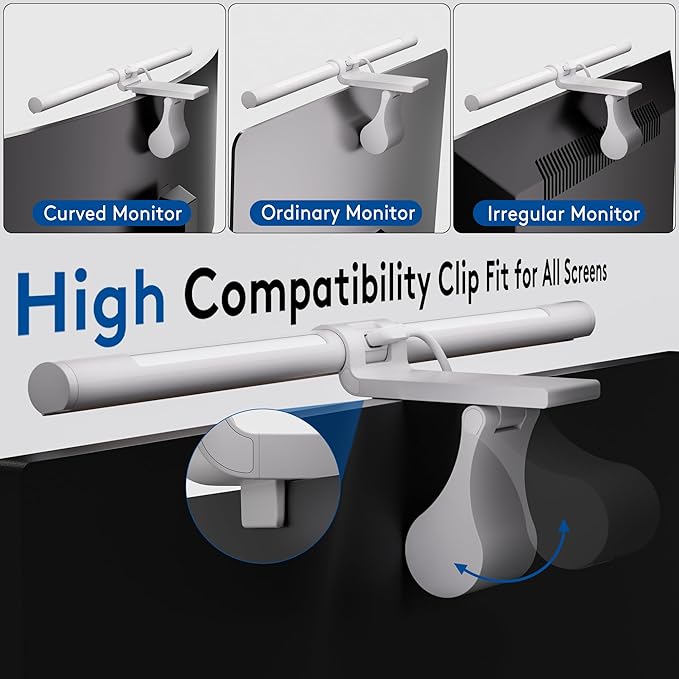 Quntis Monitor Light Bar with Remote, Eye-Care No Glare, Space Saving Home Office Desk Lamp (White), Stepless Dimming, Easy Setup LED Computer Light Backlight for Curved Gaming Monitors Reading Study