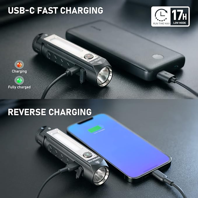 Rechargeable Flashlights High Lumens, Sofirn IF23 4000lm Flashlight 3-in-1 with side white light and RGB mode, IPX8 waterproof,long runtime, magnetic base, suitable for home, emergency, camping