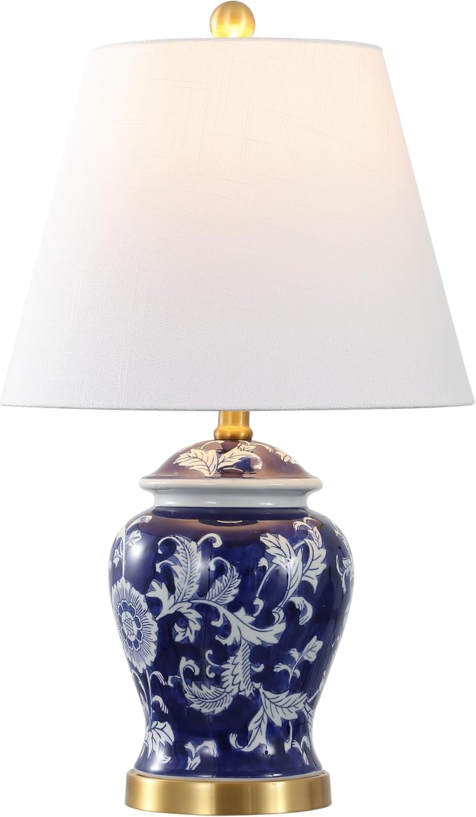 JONATHAN Y JYL3005D Penelope 22" French Country Cottage Ceramic/Iron Chinoiserie Ginger Jar LED Table Lamp, Navy/White for Bedroom, Living Room, Office, College