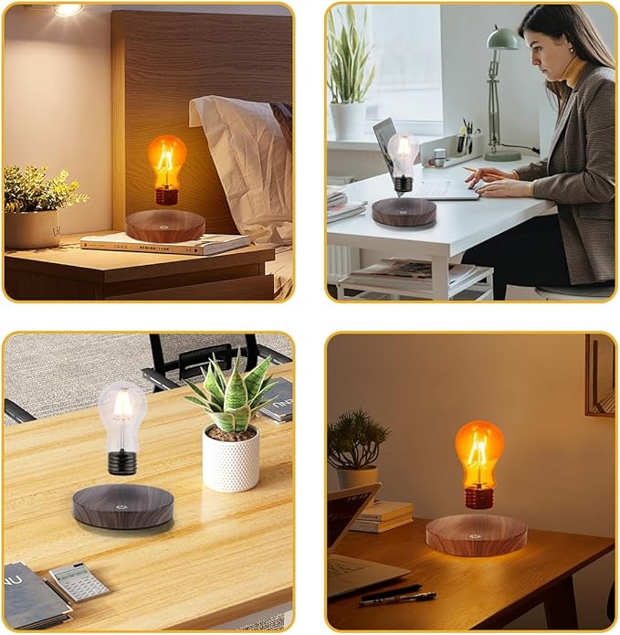 Magnetic Levitation Floating LED Light Bulb, Levitating Bulb Desk Lamp Rotating Floating Bulb Night Lights for Home Room Decoration Office Table Lamp
