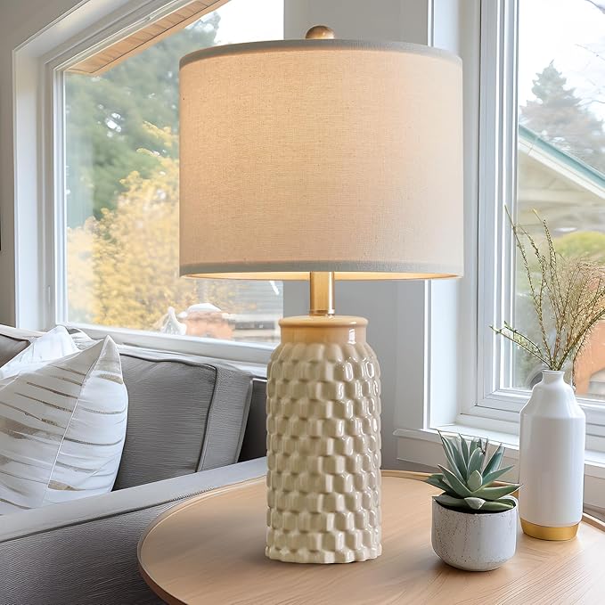 20.5" Modern Ceramic Bedside Lamp Set of 2 for Bedroom Decor Farmhouse Table Lamp for Living Room Office Dorm