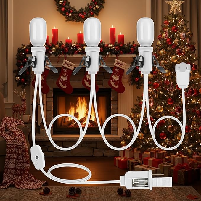 Leelosp 1 Pc Christmas Village Lights, 3 Base C7 String Bulbs Christmas Village Light Cord with ON/Off Switch Spare Fuse, 9.8ft Blow Mold Light Kit for Xmas Mini House, Ceramic Crafts Decor