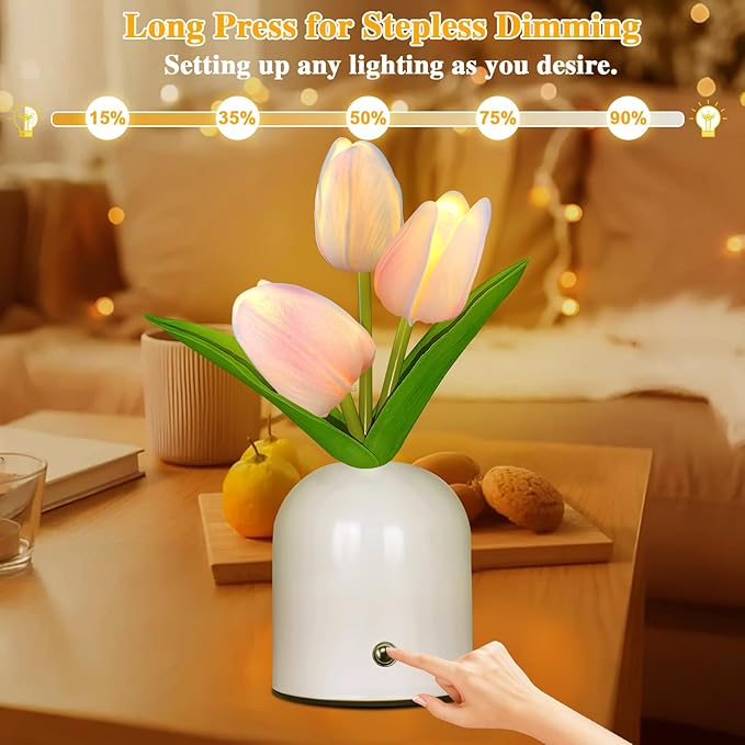Birthday Gifts for Women/Mom Table Lamp, 3 Color Crystal Flower Bedside Lamps Infinitely Dimming with USB Charge Small Night Light,Nightstand Touch Lamp for Bedroom (S-Pink)