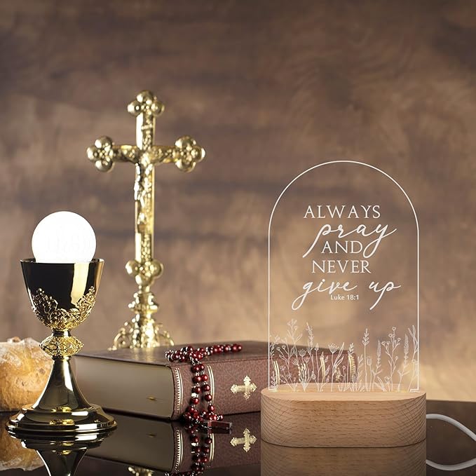 10 Pcs Christian Acrylic Night Light Bulk Mothers Day Religious Faith Church Gifts for Women Ladies Group Bible Verse Scripture LED Lamp with Wood Base for Easter Decor Men Clergy Pastor