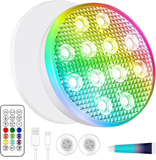 Rechargeable Submersible Pool Lights with Remote - IP68 Waterproof Underwater Led Lights,16 Color Changing Multicolor Floating Pool Lights with Magnets and Suction Cups for Pond Hot Tub Party