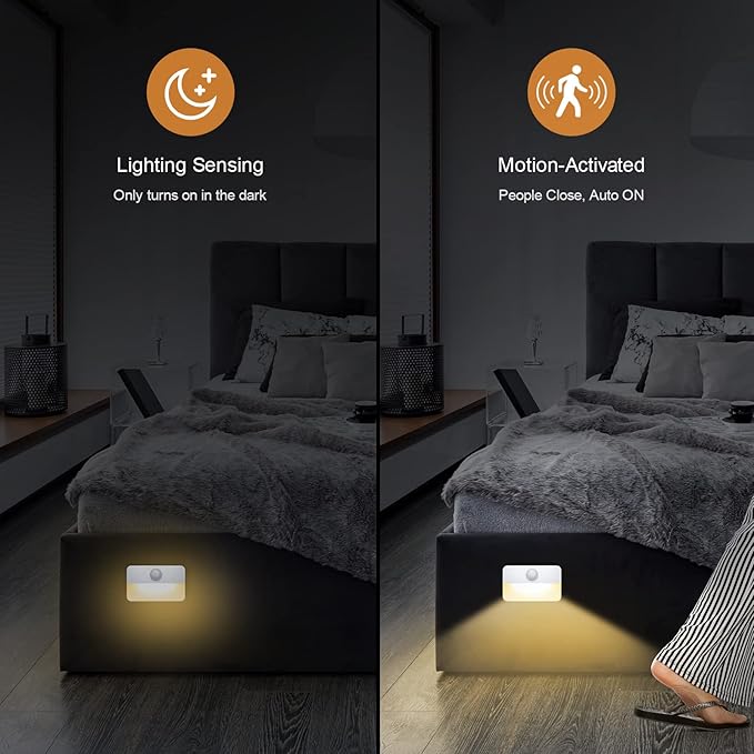 12 Pack Motion Sensor Night Light, Stick-On Motion Sensor Lights Indoor, Battery Powered Under Cabinet Kitchen Lights with Adhesive Pads, Auto/On/Off for Cupboard Wardrobe Stair Kitchen- Warm White