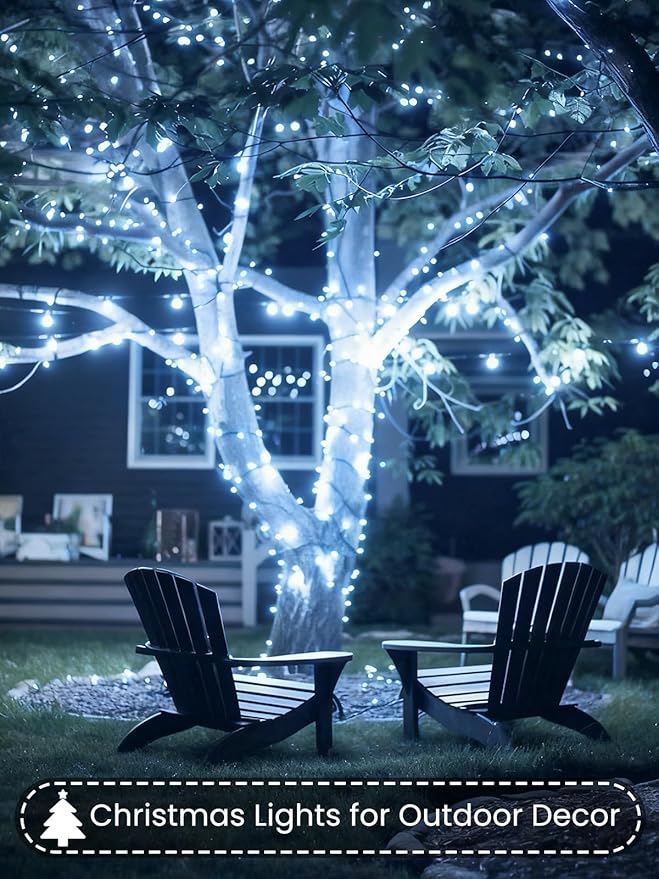 2 Pack Battery Operated Christmas Lights with Timer, 66FT 200 LED Waterproof Battery Twinkle Light, 8 Modes Green Wire Fairy Lights for Indoor & Outdoor Bedroom Tree Christmas Decorations (Cool White)