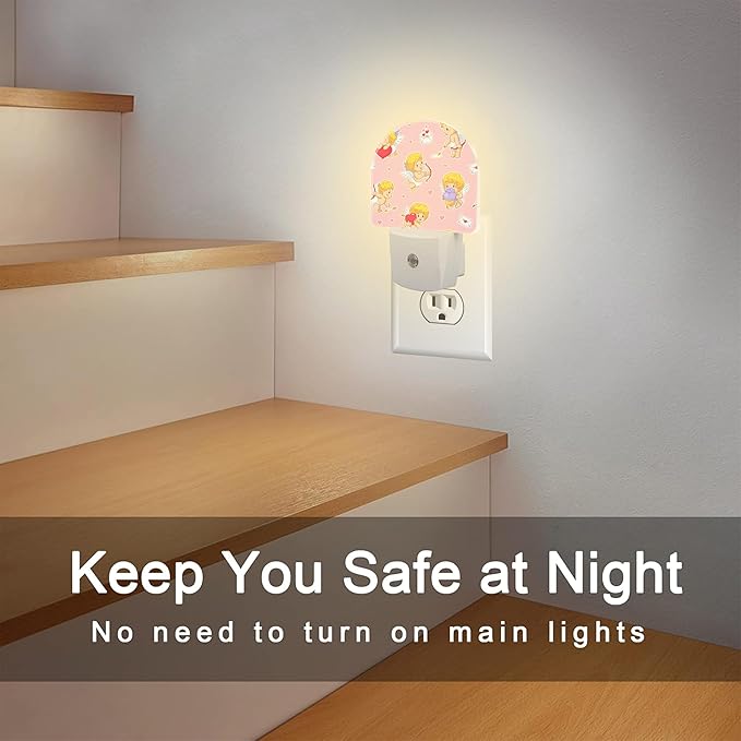 Valentine's Day Cupids with Bows Night Light for Kids,Cute Little Angels with Red Hearts Night Light Plug in with Dusk to Dawn Sensor,0.5w Energy Saving Nightlight for Hallway Stairway Kitchen Bedroom