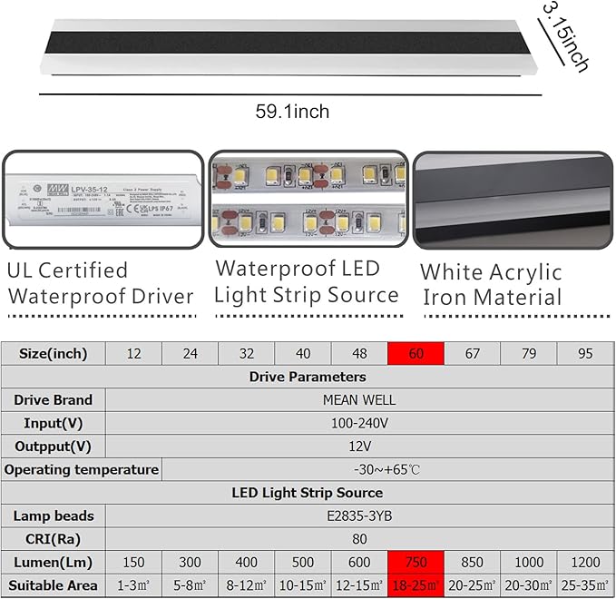 Outdoor Long Strip Modern LED Wall Lighting Fixture Lamps, RGB LED Light Strip,UL MW Driver,Elegant Frosted White Acrylic, Black Aluminum Body IP65 Waterproof Anti Rust(RGB, 60inch)