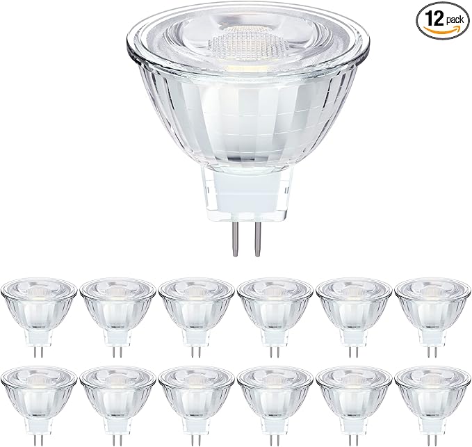 Energetic Dimmable MR16 5W 12V LED Light Bulb, 50W Halogen Equivalent, CRI 90+, GU5.3 Bi-Pin Base, 40 Degree Beam Angle, 3000K Warm White, 500LM, for Landscape, Recessed, Track Lighting, 12Pack
