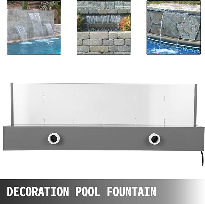 Happybuy Fountain Spillway 23.6x3.2x8.1 Inch, Pool Waterfall Fountain 17 Colors Led, Pool Water Fall Kit with Remote, Pool Spillway Solid Acrylic Pool Waterfall for Garden Pond, Swimming Pool, Square