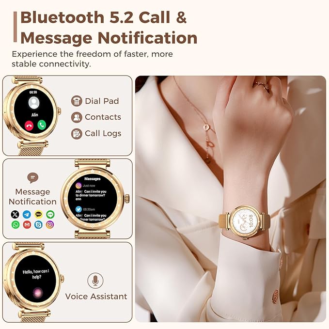 Smart Watch for Women, HD AMOLED Display Fitness Tracker Bluetooth Make/Answer Call, 1.19" Watches with 110+ Sports Modes/Heart Rate/Sleep Monitor/SpO2, Smartwatch IP68 Waterproof for Android iOS