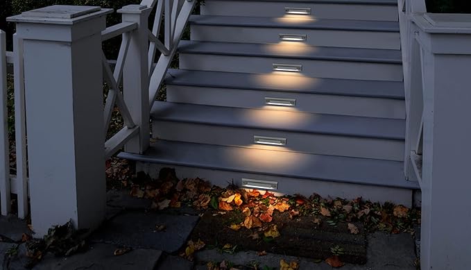 GKOLED 6-Pack Low Voltage 9-15V AC/DC LED Linear Step Lights, 2W Landscape Cutoff Stair Riser Light, Outdoor Waterproof Accent Lighting Fixtures, Die-cast Aluminum with White Powder Coated Finish