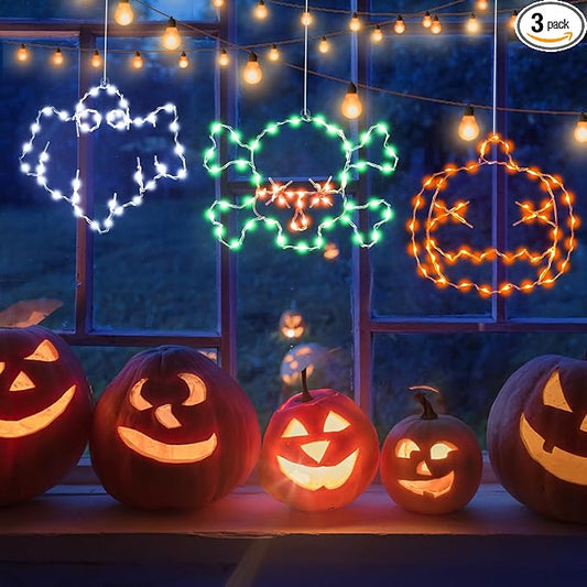 Halloween Decorations Lights 3 Packs, USB or Battery Powered Halloween Ghost Skeleton Skull Decor String Lights, 8 Modes Remote Control with Timer, Outdoor Indoor Home Party Gift