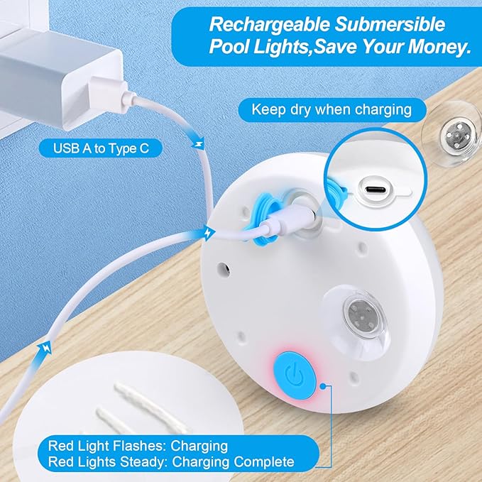 Rechargeable Pool Lights with Remote: (4 Pack) Submersible Led Light IP68 Waterproof 16 Color Changing Floating Underwater Hot Tub Lights with Magnet for Pond Bathtub Christmas Decoration